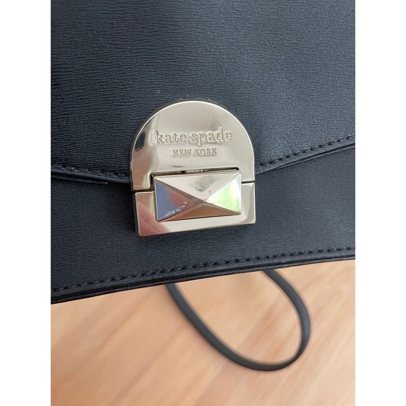 Kate Spade Convertible Flap Crossbody Black Gold Neve Medium Chain Purse Bag - Picture 7 of 11